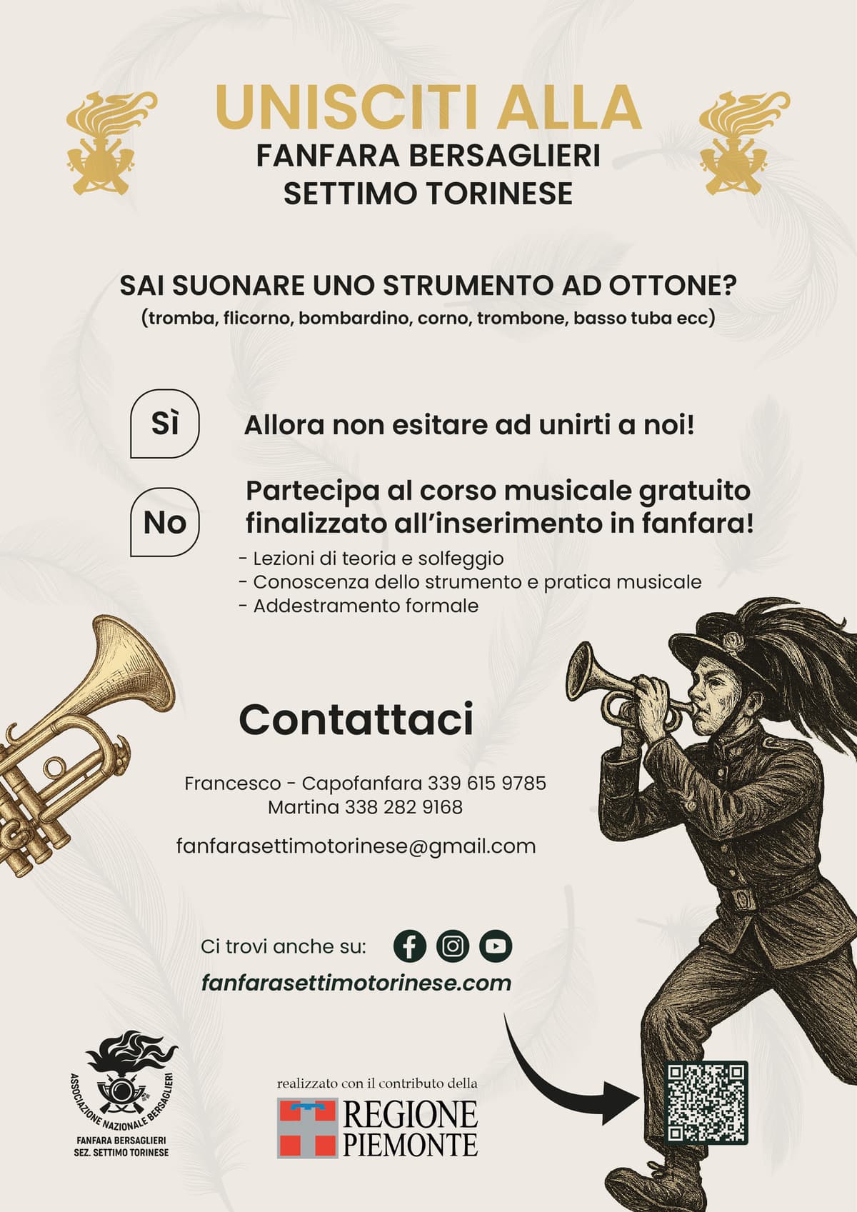 Locandina arruolamento Fanfara Bersaglieri Settimo Torinese